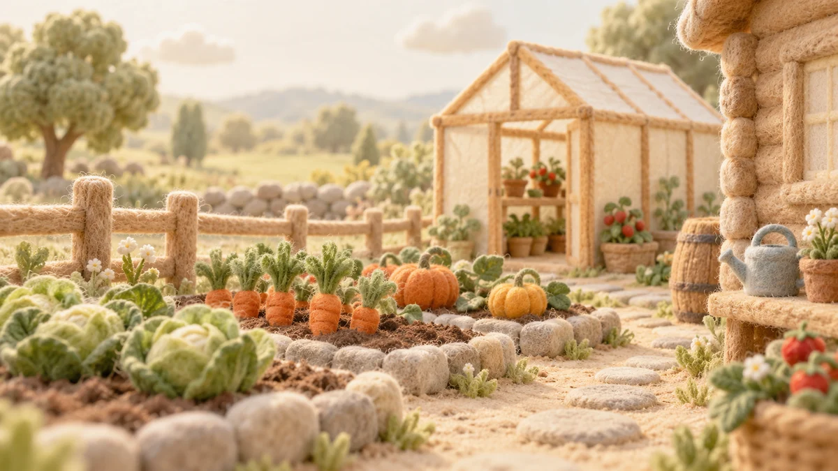 Cacao's vegetable garden made of felt and wool
