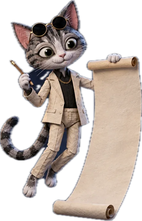 Sir Bao unrolling a long paper scroll