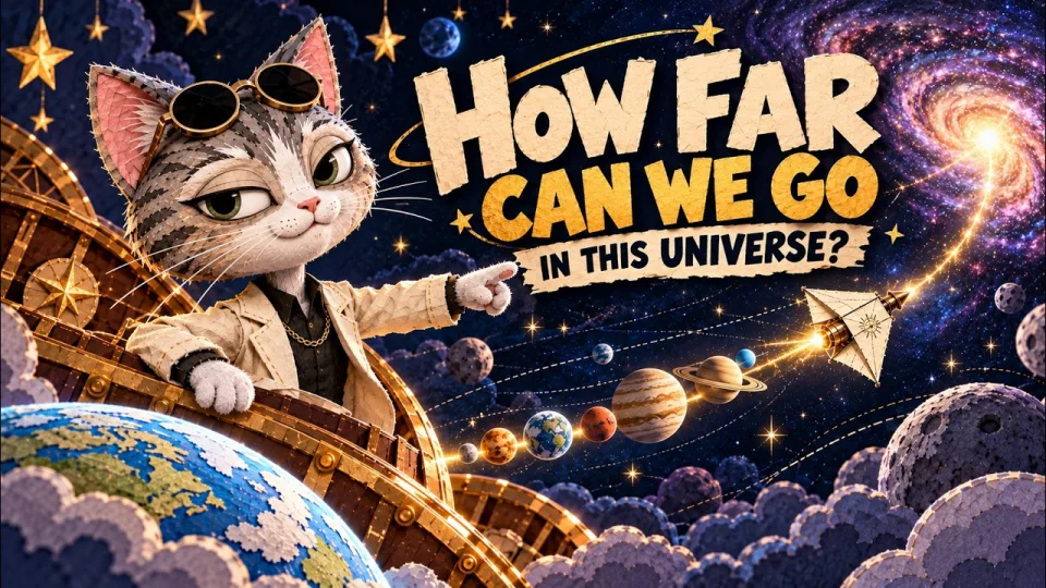 Sir Bao on a paper ship pointing past the planets